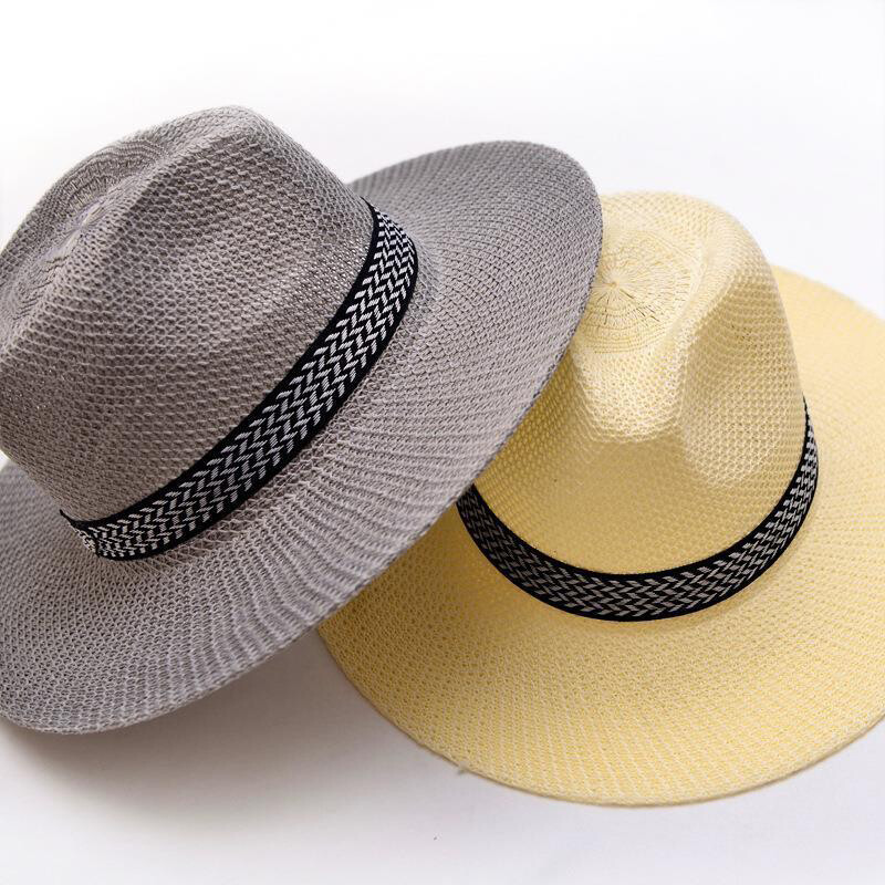 Men & Women Straw Fedora Hat - Summer Trilby Panama Cap with Short Brim