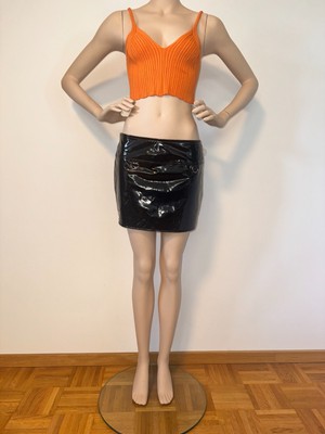 Lackminirock mit 2 Schnallen schwarz Gr 36 / S (inkl Radler/Short) Party Club