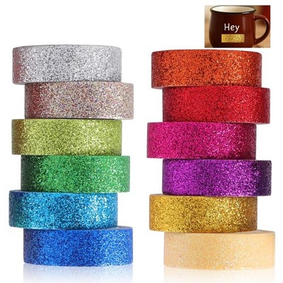 12 Rolls Glitter Washi Tape Set Christmas Washi Masking Tape Decorative Adhes...