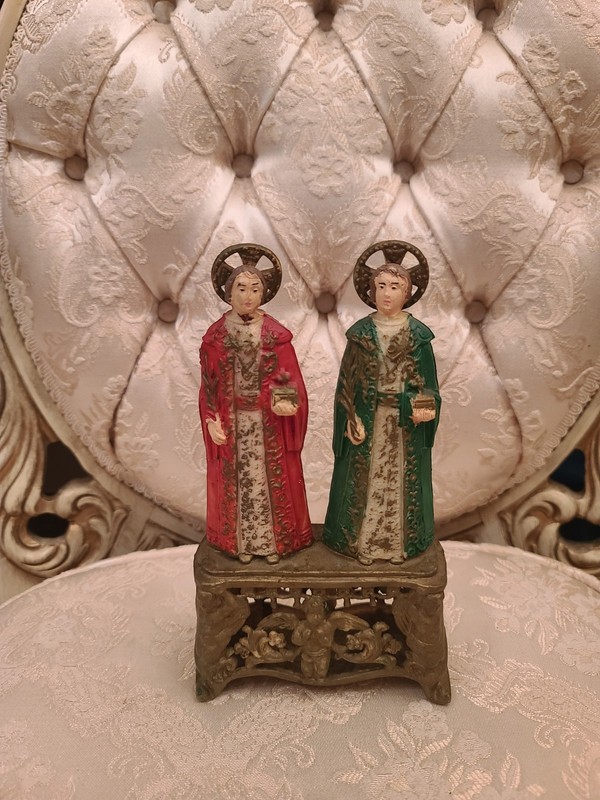 VTG Plastic Religious Figurine Saints Cosmas & Damian 