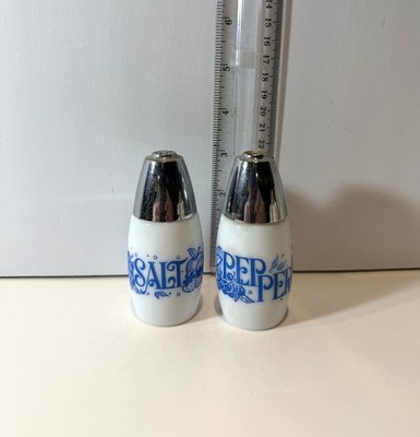 Vintage Gemco Westinghouse Milk Glass Salt & Pepper Shakers Blue Fruit 1960 s