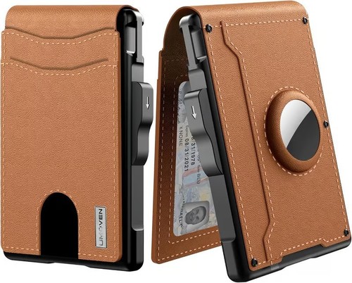 Airtag Portafoglio Uomo con Fermasoldi PU Slim Tasca Frontale Portafoglio Blocco RFID - Foto 5 di 18