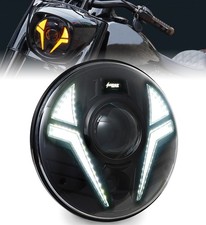7inch LED Motorcycle Headlight Laser Light with White DRL Amber Turn Signal C...