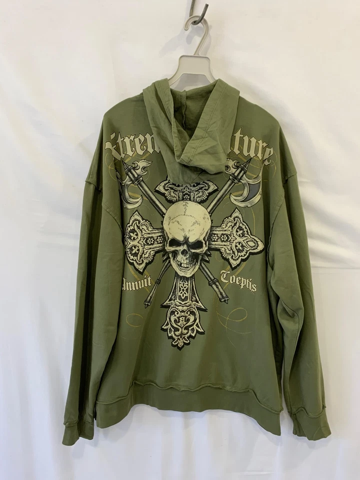 Sudadera con Capucha Xtreme Couture Calavera Gráfica Cremallera Verde Oliva Para Hombre 2XL #116 Foto 2 de 4