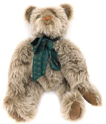 Leona Bear Jointed Gray Brown Teddy Bear Inspired by the Heart Plush Green Bow