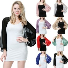 Lady Summer Sheer Mesh Chiffon Cardigan Bolero Shrug Long Sleeve Cropped Top UK