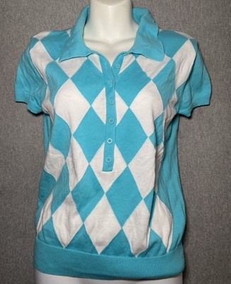 Westbound Y2K Argyle Polo Top Women's SZ Small Preppy