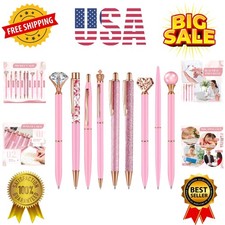 9 Pcs Ballpoint Pens Set Metal Crystal Diamond Glitter Pens for Journaling Bl...