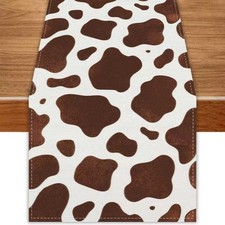 Linen Brown Cow Print Table Runner Cow Print Table Cloth for Parties Farm Cowboy