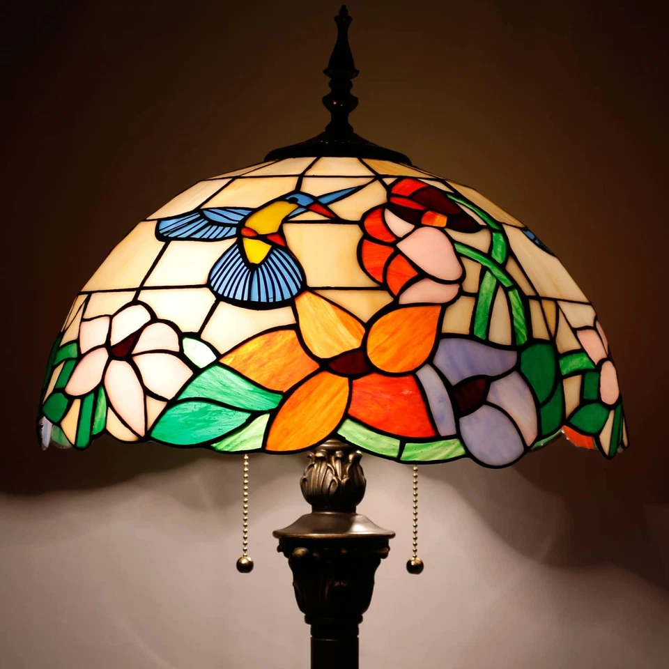 Lámpara de pie Tiffany colibrí ámbar vitral luz de lectura de pie 16X... Foto 2 de 4