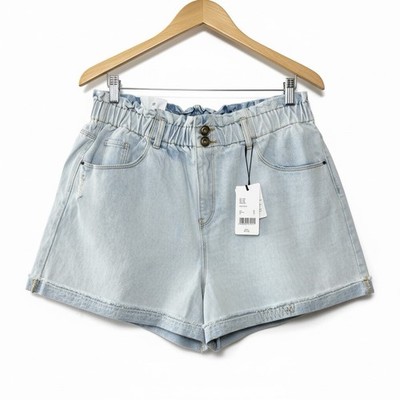 A Loves A Paperbag Denim Shorts Women s L 32 High Rise Light Wash 100% Cotton