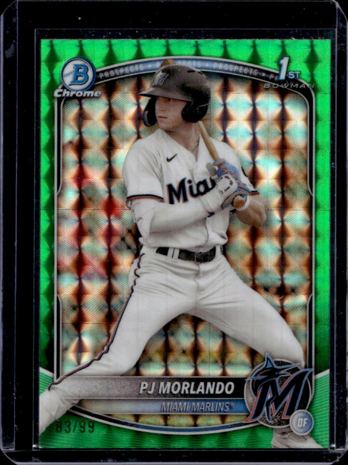 2025 Bowman PJ Morlando Chrome Green Geometric Refractor 1st #/99 Marlins