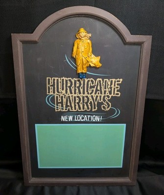 Vtg Hurricane Harry's Menu Special Board Sign Chalkboard Bar Grill 24x16 Wall A+