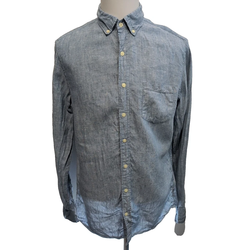 Chemise J.Crew Mercantile M Bleu Chiné Unie 100% Lin Manches Longues - Photo 1/4