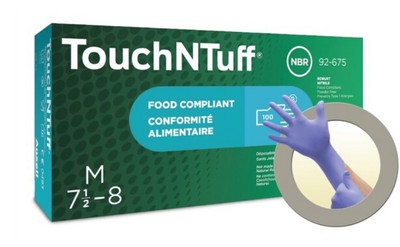 Ansell Touch N Tuff 92-675Nitrile Food grade Glove with Beaded Cuff, Size 8 -