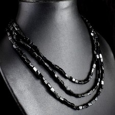 3 Strand Black Spinel Most Brilliant 248 Cts Beaded Beautiful Necklace VK 70E700