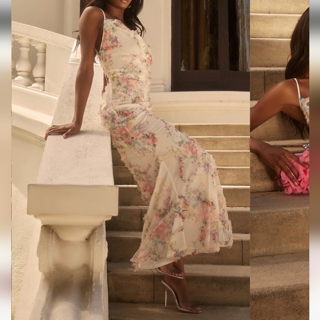 PrettyLittleThing Floral Printed Cowl Neck Maxi Dress image 2