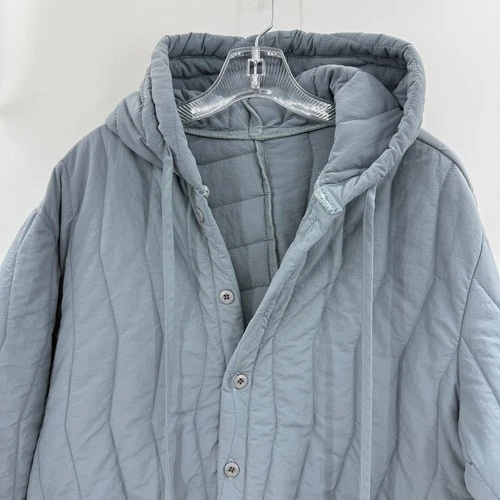 LE'FREAK Mens Quilted Button Jacket Size M Hooded Blue Green Minimalist Korean image 2