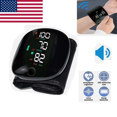 #ad LED Blood Pressure Monitor Wrist Rechargeable Voice Broadcast Heart Rate Machine $9.49