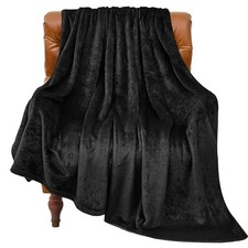 Fleece Blanket Throw Blankets for Couch  Bed, Luxury Throw 50"x60" Black