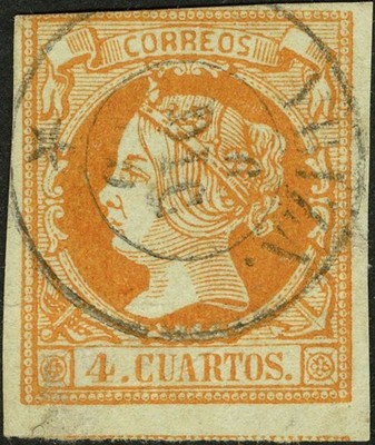 Balearic Islands. Philately. Used 52. 1860. 4 Yellow Quarters. Cancellation YBIZ