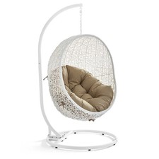 Modway Hide Steel Rattan Outdoor Patio Swing Chair with Stand in White/Mocha