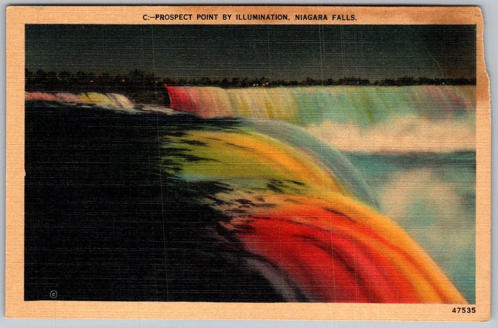 Vtg Linen Postcard Prospect Point Illumination Niagara Falls, NY 1930s