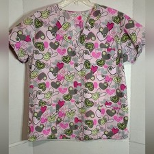 I Love Scrubs Colorful Heart Pattern Scrub Top Size Large