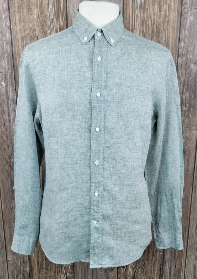 Льняная рубашка Brunello Cucinelli Leisure Fit на пуговицах Sage серая мужская L/XL? ЧИТАЙТЕ - Изображение 2 из 4