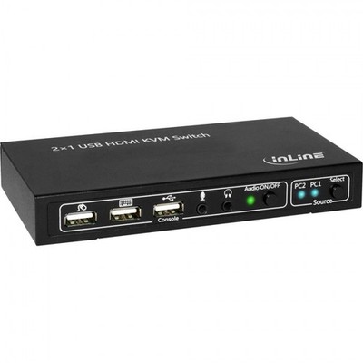 InLine  KVM Desktop Switch, 2-fach, HDMI  4K2K, USB 2.0 Hub, mit Audio