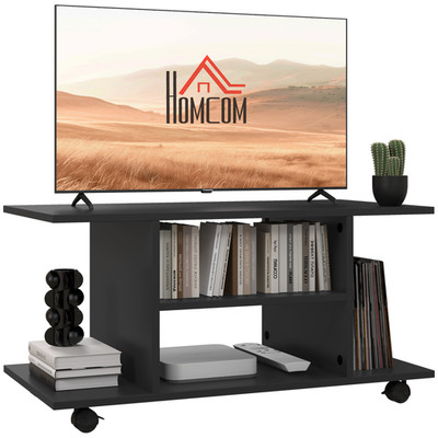 TV Ständer 80x40x32,5cm schwarz Melamin Spanplatte 3-stufiges Regal auf Rollen
