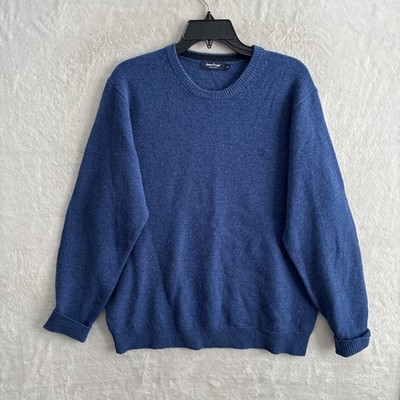 James Pringle Mens Sweater Solid Blue Medium Pure Wool Long Sleeve Crew Neck
