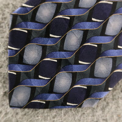 Facets Tie Blue Geometric Wavy 100% Silk 3.75''