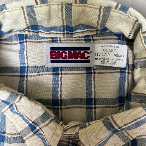 Vintage Big Mac Men's XL Tan Blue Plaid Long Sleeve Flannel Button-Up Shirt - Picture 4 of 9