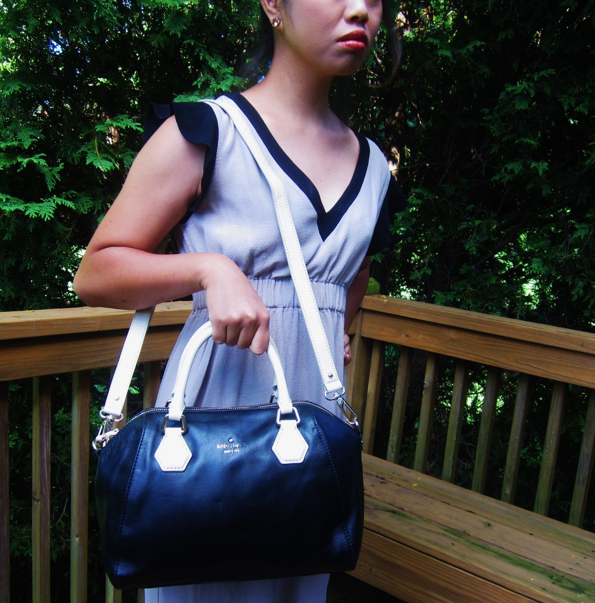 KATE SPADE NEW YORK CATHERINE STREET PIPPA SATCHEL BLACK CREAM