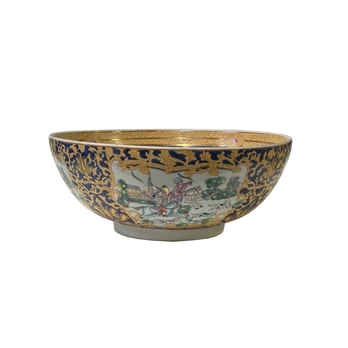 Chinese Oriental Vintage Round Domino Puppy Horse Riding Porcelain Bowl ws3519S Chinese Oriental Vintage Round Domino Puppy Horse Riding Porcelain Bowl ws3519S