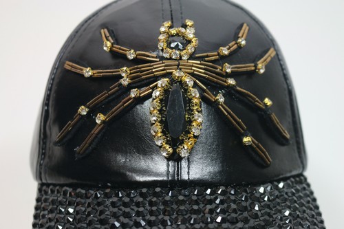 Set of 2 Hats Baseball Cap Hat Armani Exchange Vegan Leather Black Spider Studs - Picture 7 of 12