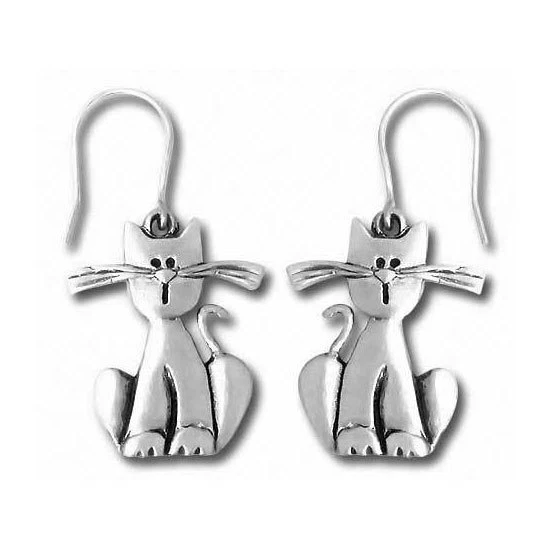 Chelsea Pewter Jewelry - Pet Lover Whiskered Kitties Cat Dangle Earrings