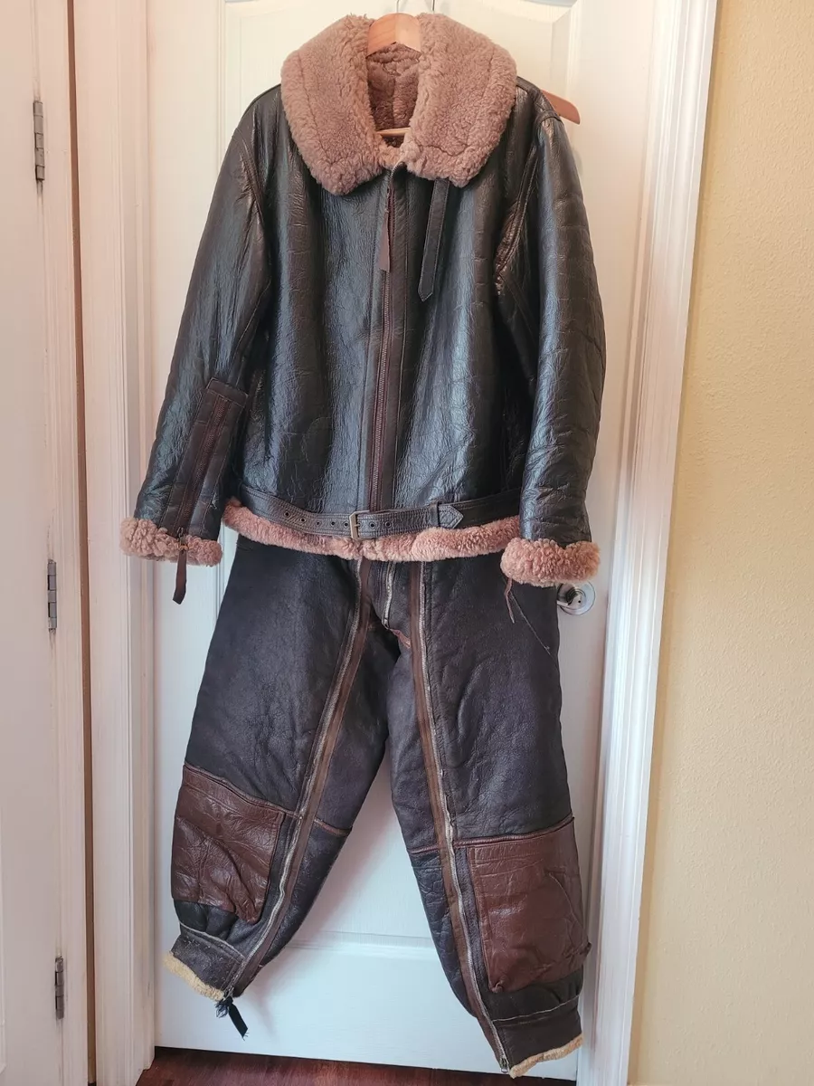 WWII IRVIN RAF SHEEPSKIN FLYING LEATHER JACKET & TYPE A-3 PANTS FLIGHT SUIT