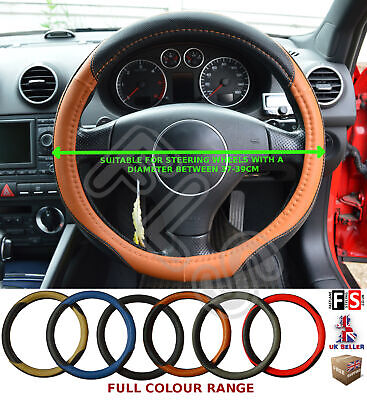 UNIVERSAL 37-39CM STEERING WHEEL COVER FAUX LEATHER BLACK & BROWN-HON1