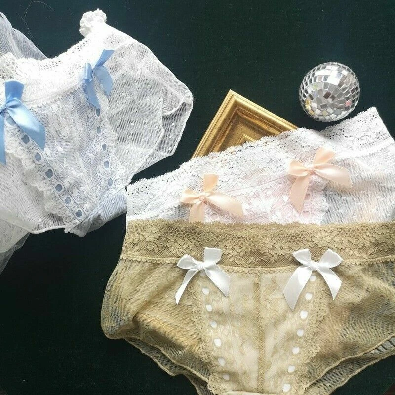 2PCS Sexy Lolita Spitze Höschen Unterwäsche Slip Schlüpfer Durchsichtig Lingerie - Bild 4 von 4