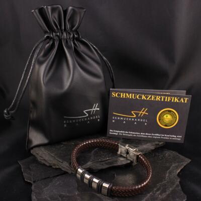 Herren Kunstleder Edelstahl Armband Männer im Schmuckbeutel, Weihnachtsgeschenk