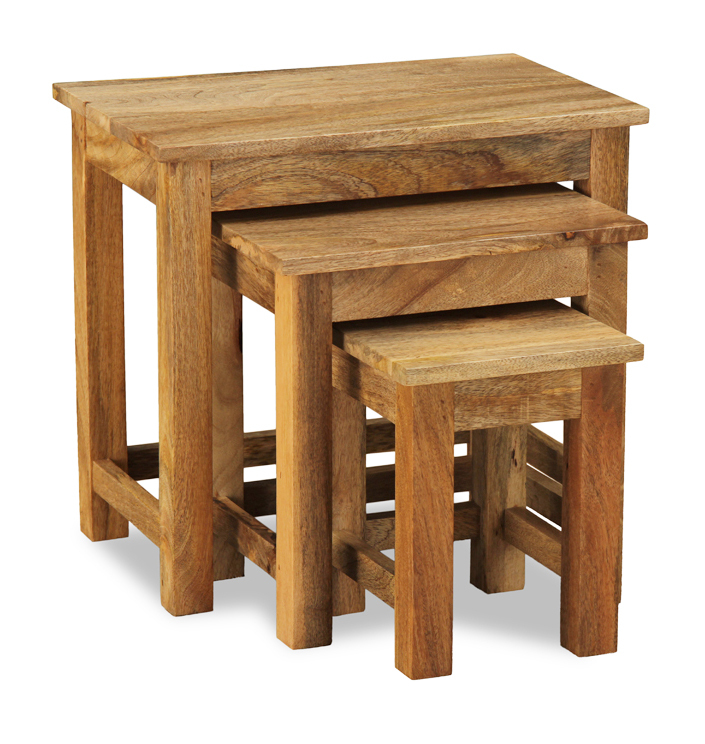 SOLID MANGO WOOD LIGHT NEST OF 3 TABLES NEW INDIAN FURNITURE