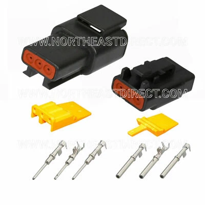 3 PIN BLACK DEUTSCH DTM DTM04-3P DTM06-3S WATERPROOF ELECTRICAL CONNECTOR KIT
