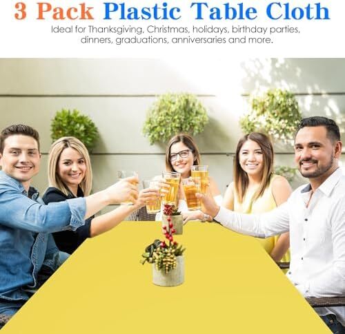 3 Pack Yellow Plastic Tablecloth Disposable Rectangular Table Cloth 54 x 108 Inc - Picture 4 of 7