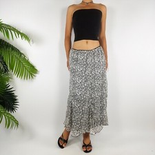 Vintage White Floral Ditsy Fairycore Low Rise Boho Cottagecore Midi Skirt / L