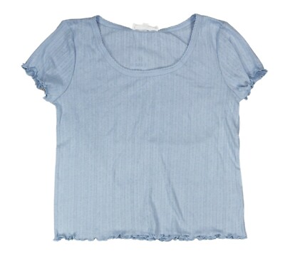 Hippie Rose Pointelle Knit Ruffled Lettuce Edge Juniors Short Sleeve Top NWT