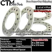 4Pcs 1/2"(12mm) Thick 8x200mm Performance Wheel Spacer Fit F-350 RAM3500 DUALLY