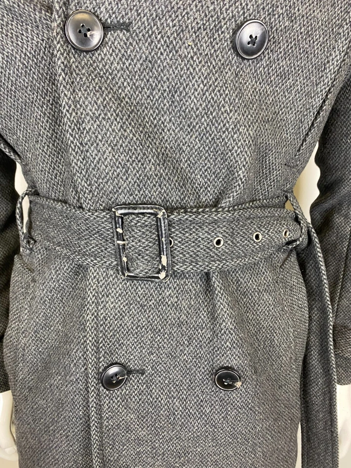 Abrigo Topman Vintage Tweed Lana S Cinturón Gris Chaqueta Abrigo Crombie Mod Foto 4 de 4