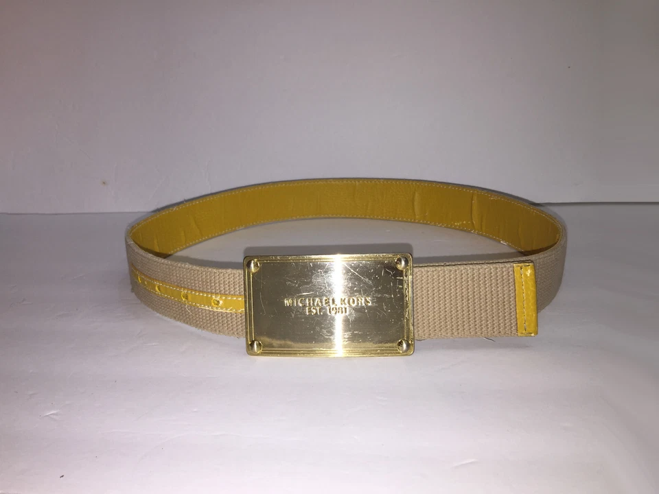 Michael Kors 橙色黄色棕褐色带金色标志金属扣带波西米亚 S/M 女式复古 — 第 4/4 张图片